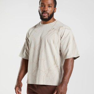 Gymshark Mens POWER SHORT SLEEVE CREW Pebble Grey Print L